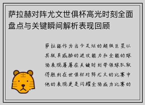 萨拉赫对阵尤文世俱杯高光时刻全面盘点与关键瞬间解析表现回顾
